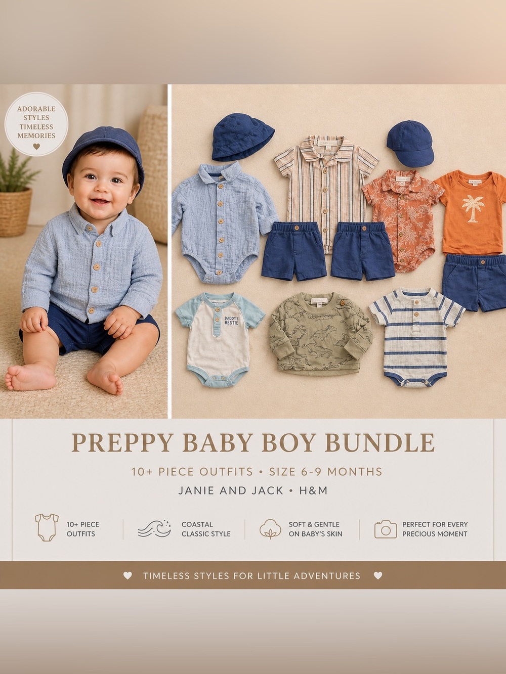 Preppy Baby Boy Bundle 6-9Months Janie and Jack H&M Outfit Set Coastal Classic